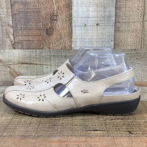 Spring Step Shoes Womens 41 Cream Cut‎ Leather Slingback Comfort Flats 9.5-10 - Picture 2 of 12